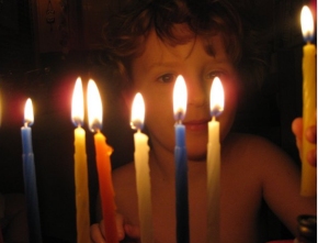 Josiah lights the Chanukah Candles
