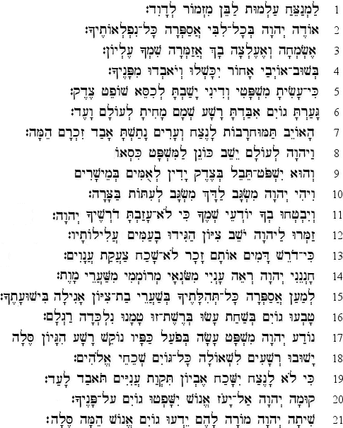 psalm 9 in hebrew