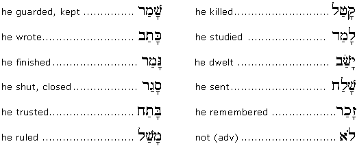 Hebrew Past Tense Chart