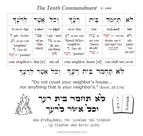 The Tenth Commandment in Hebrew